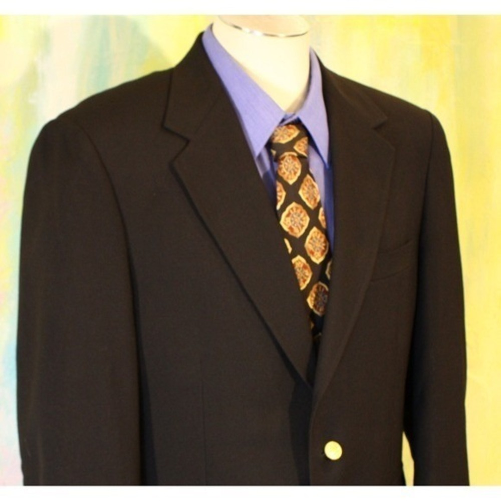44 BLACK Nautical BLAZER GOLD BUTTONS & SILK TIE Sport Coat 44L Heritage Preppy